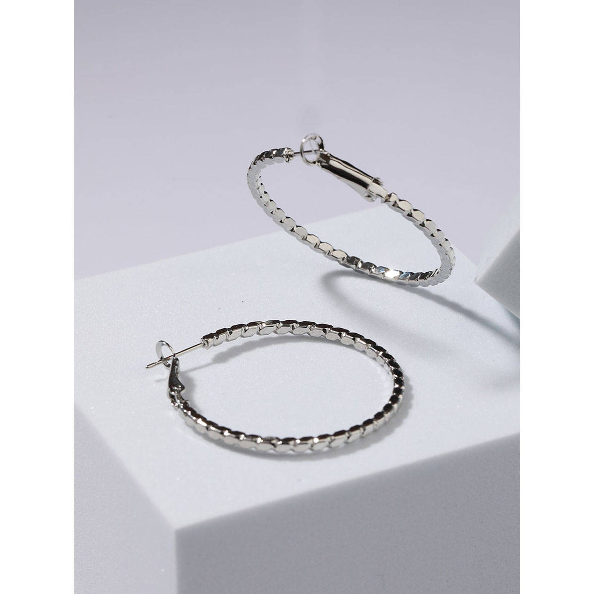 Aatmana Contemporary Silver-Toned Textured Circular-Hoop Earrings
