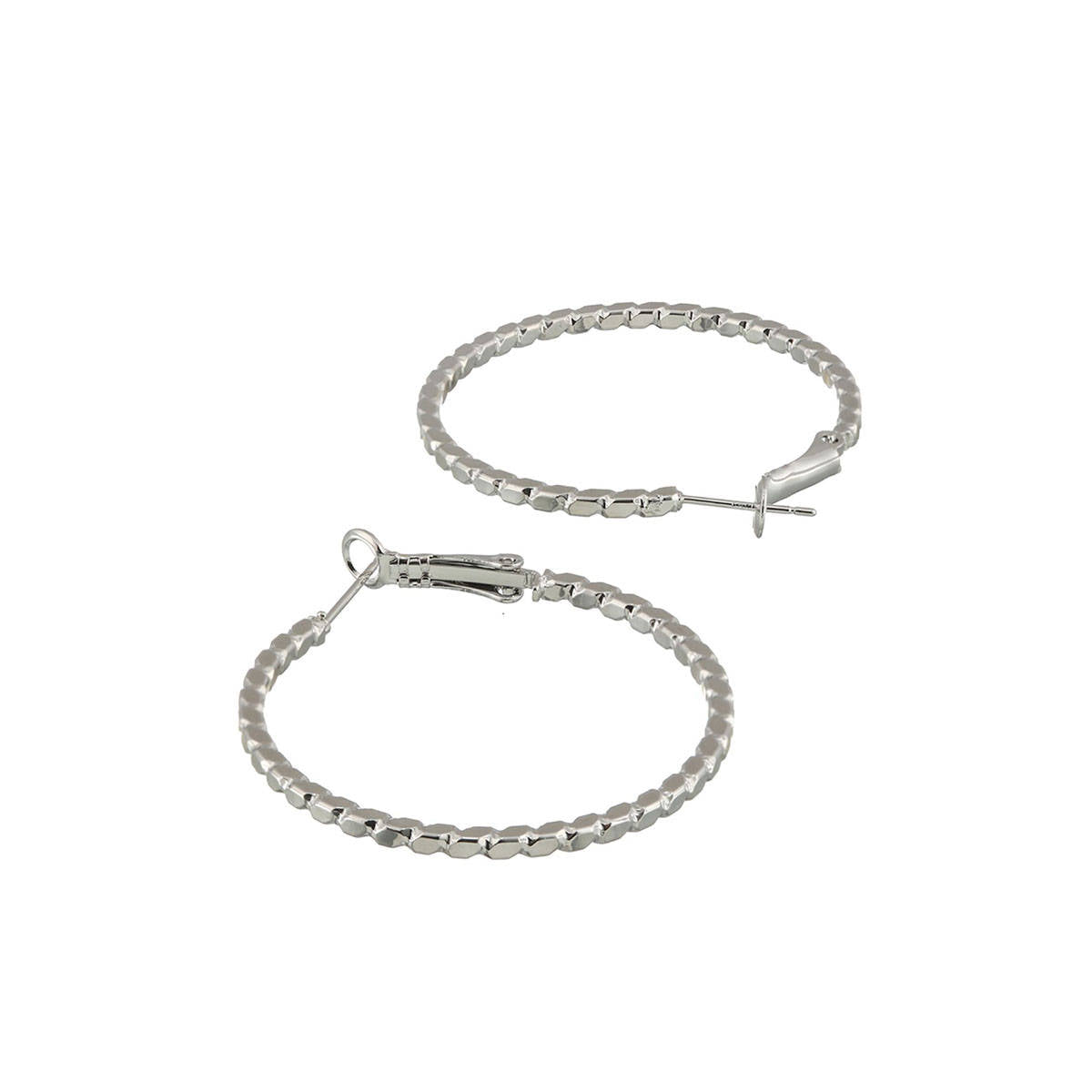 Aatmana Contemporary Silver-Toned Textured Circular-Hoop Earrings