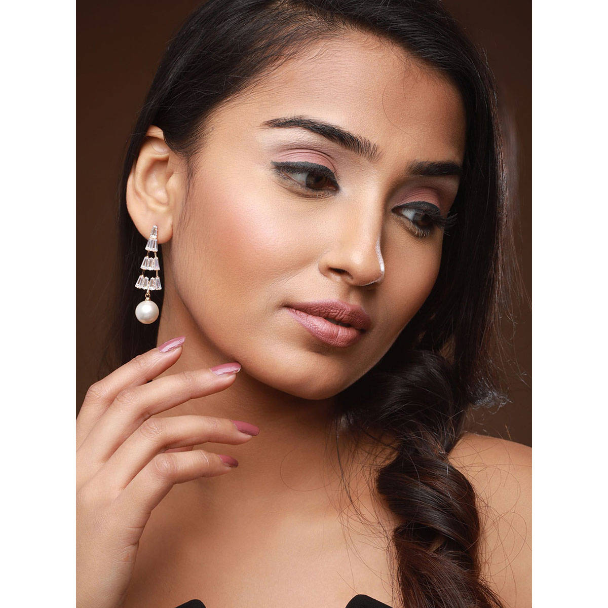 Aatmana CZ Studded & Rose Gold Plated Pearl Drop Earrings · One Size