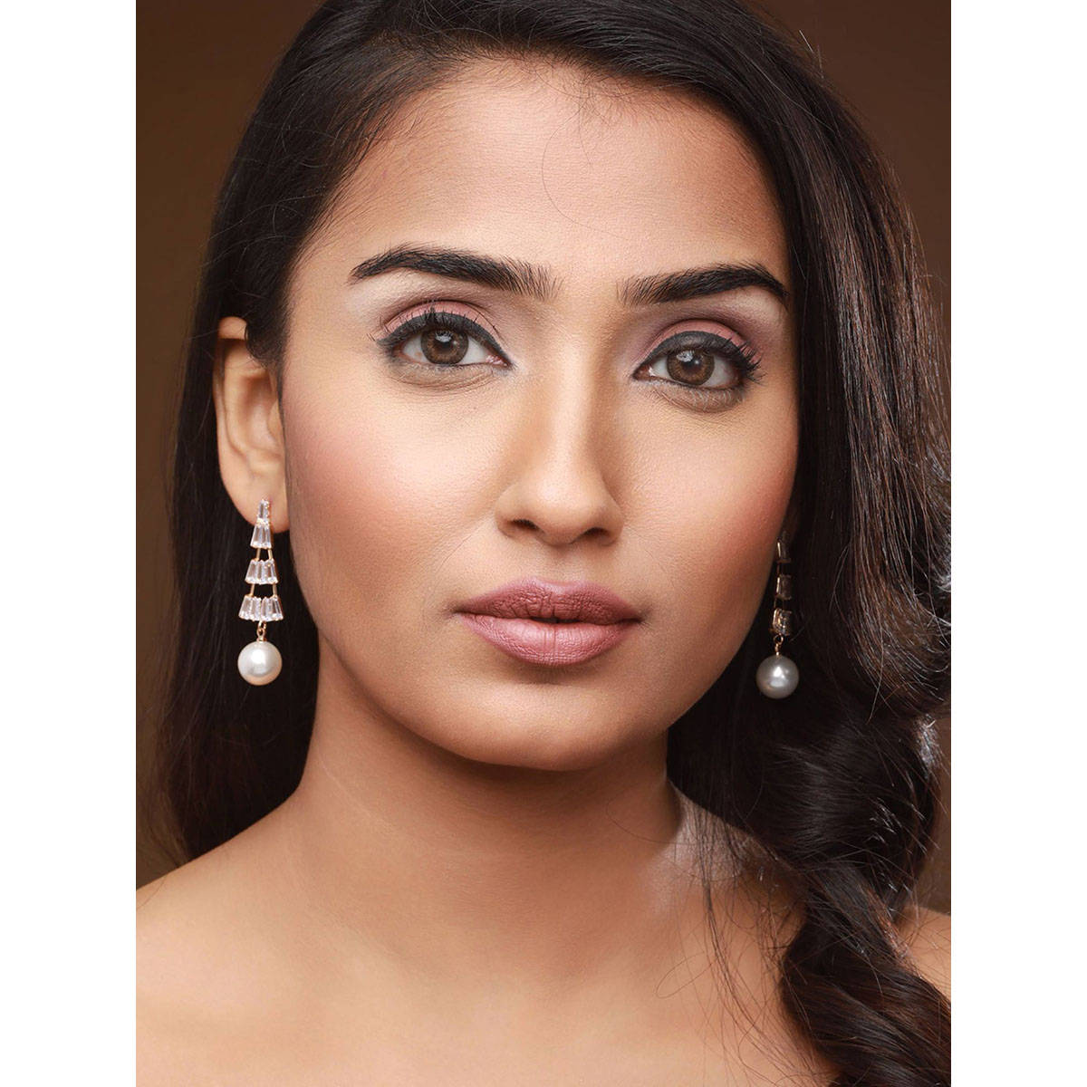 Aatmana CZ Studded & Rose Gold Plated Pearl Drop Earrings · One Size