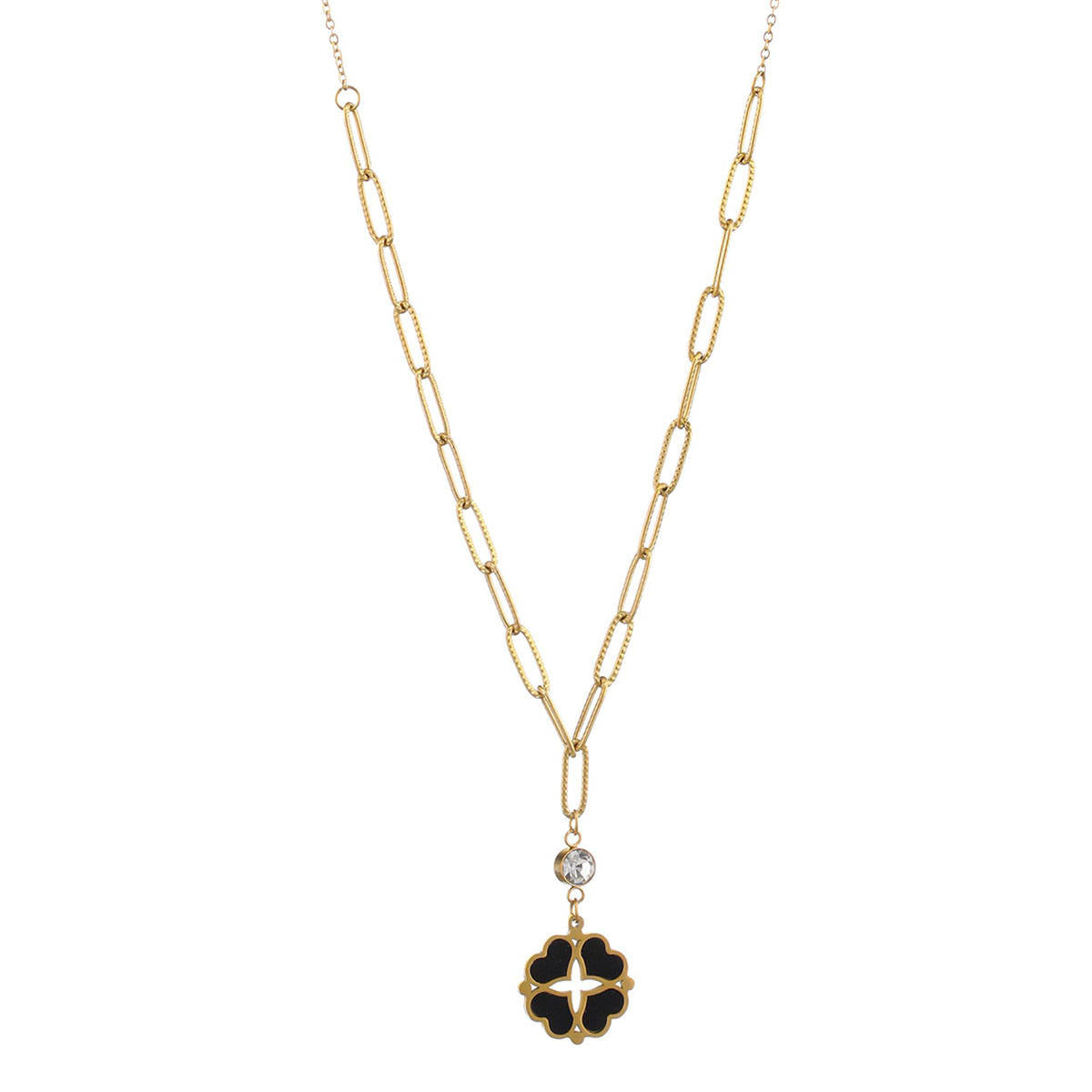 Aatmana Black Gold-Plated & CZ Studded Stainless Steel Heart Shaped Flower Necklace
