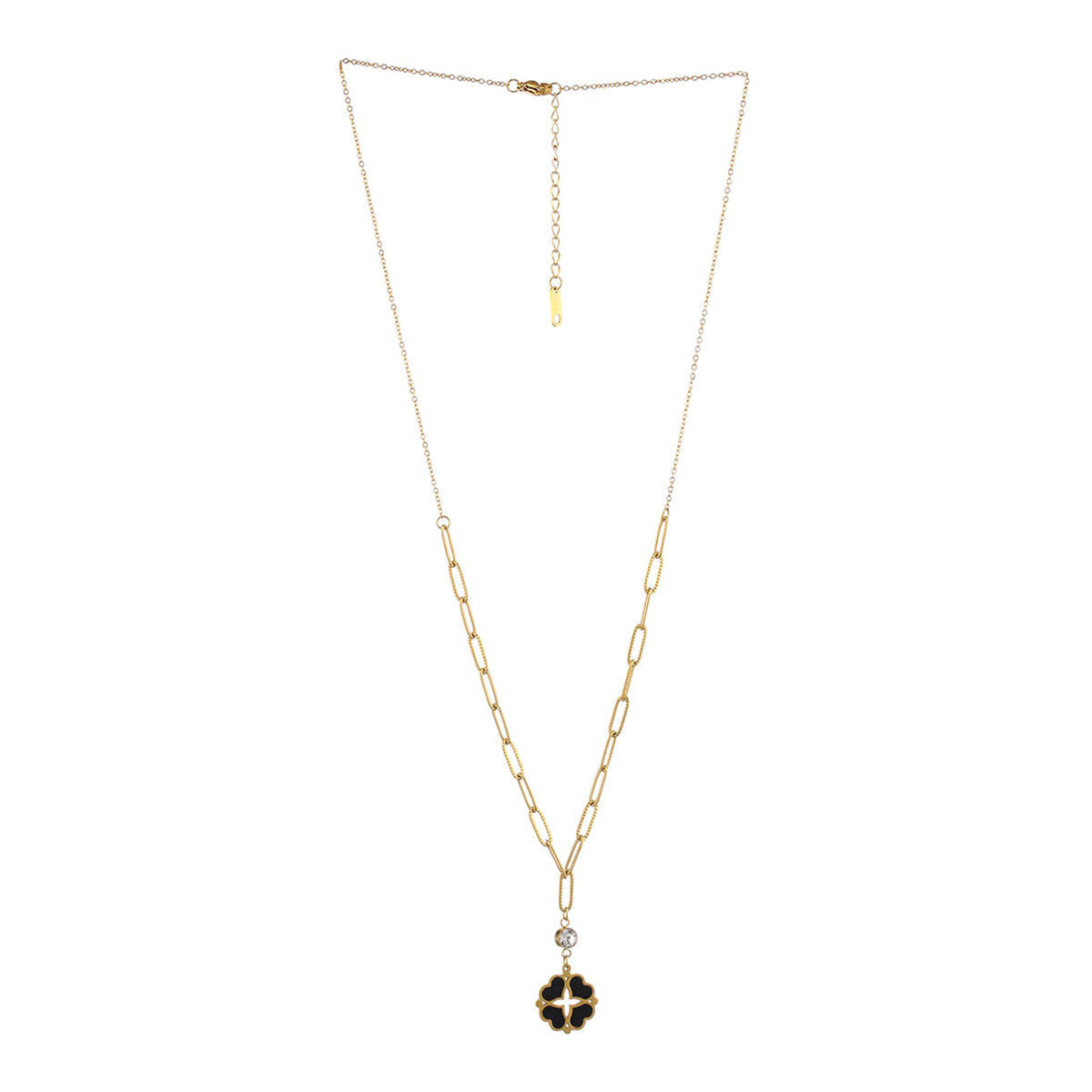 Aatmana Black Gold-Plated & CZ Studded Stainless Steel Heart Shaped Flower Necklace