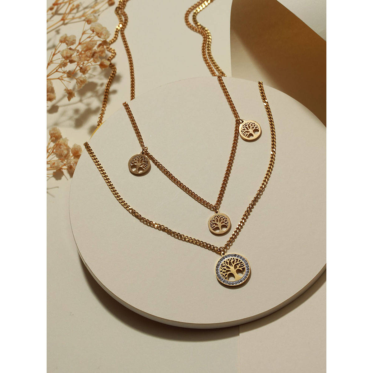Aatmana Gold-Plated Life of Tree Stainless Steel Layered Chain Necklace