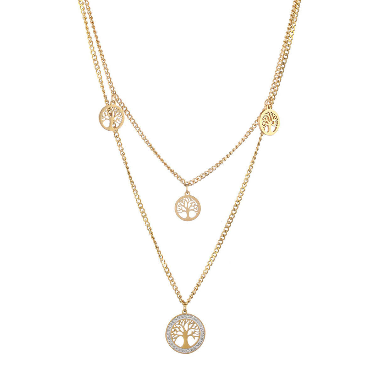 Aatmana Gold-Plated Life of Tree Stainless Steel Layered Chain Necklace