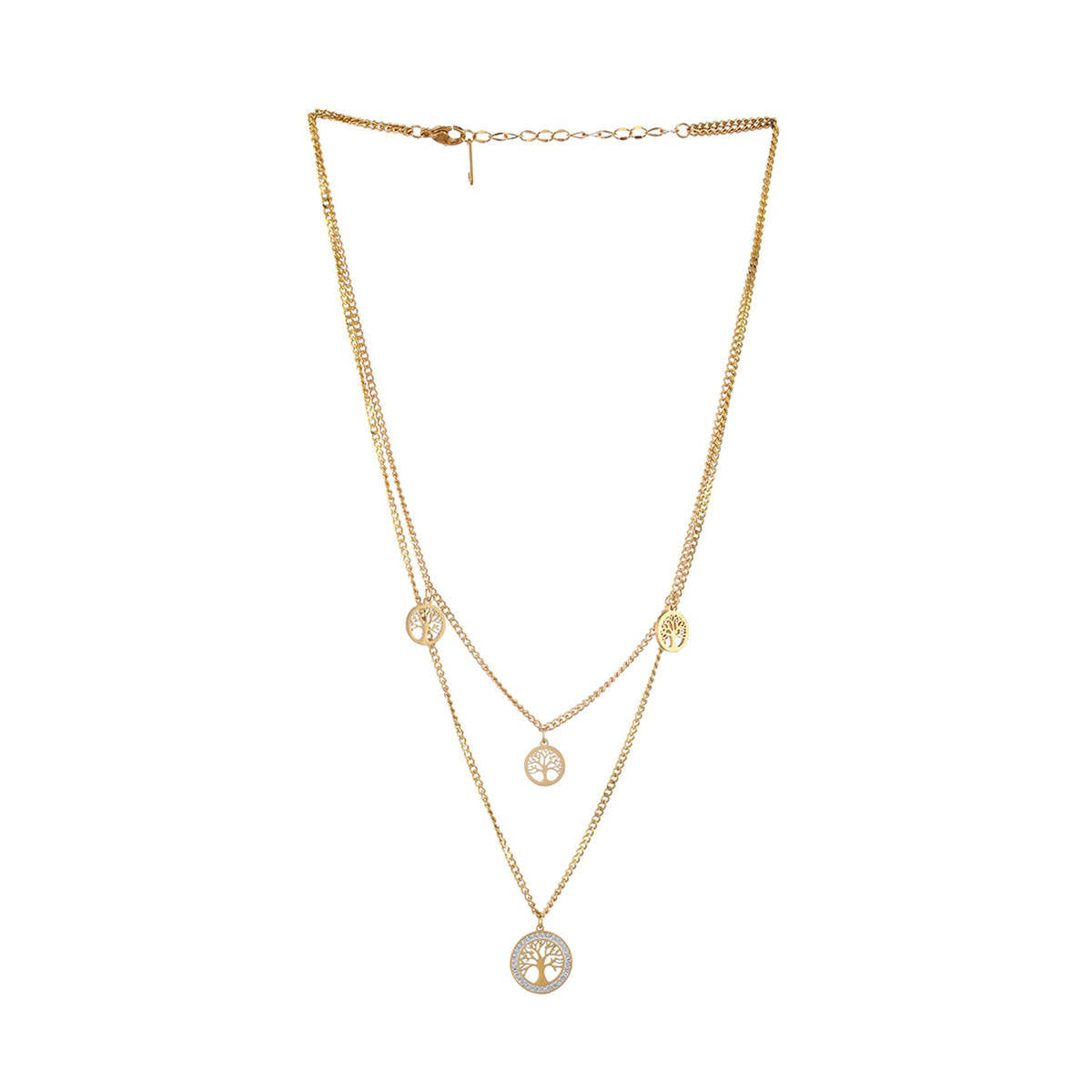 Aatmana Gold-Plated Life of Tree Stainless Steel Layered Chain Necklace