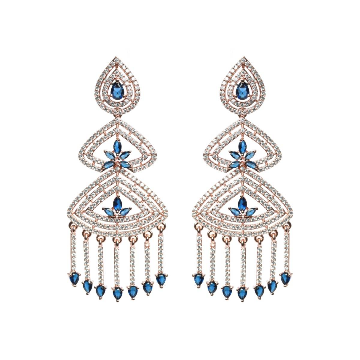 Aatmana Rose Gold Plated and Blue Contemporary Floral Drop Earrings