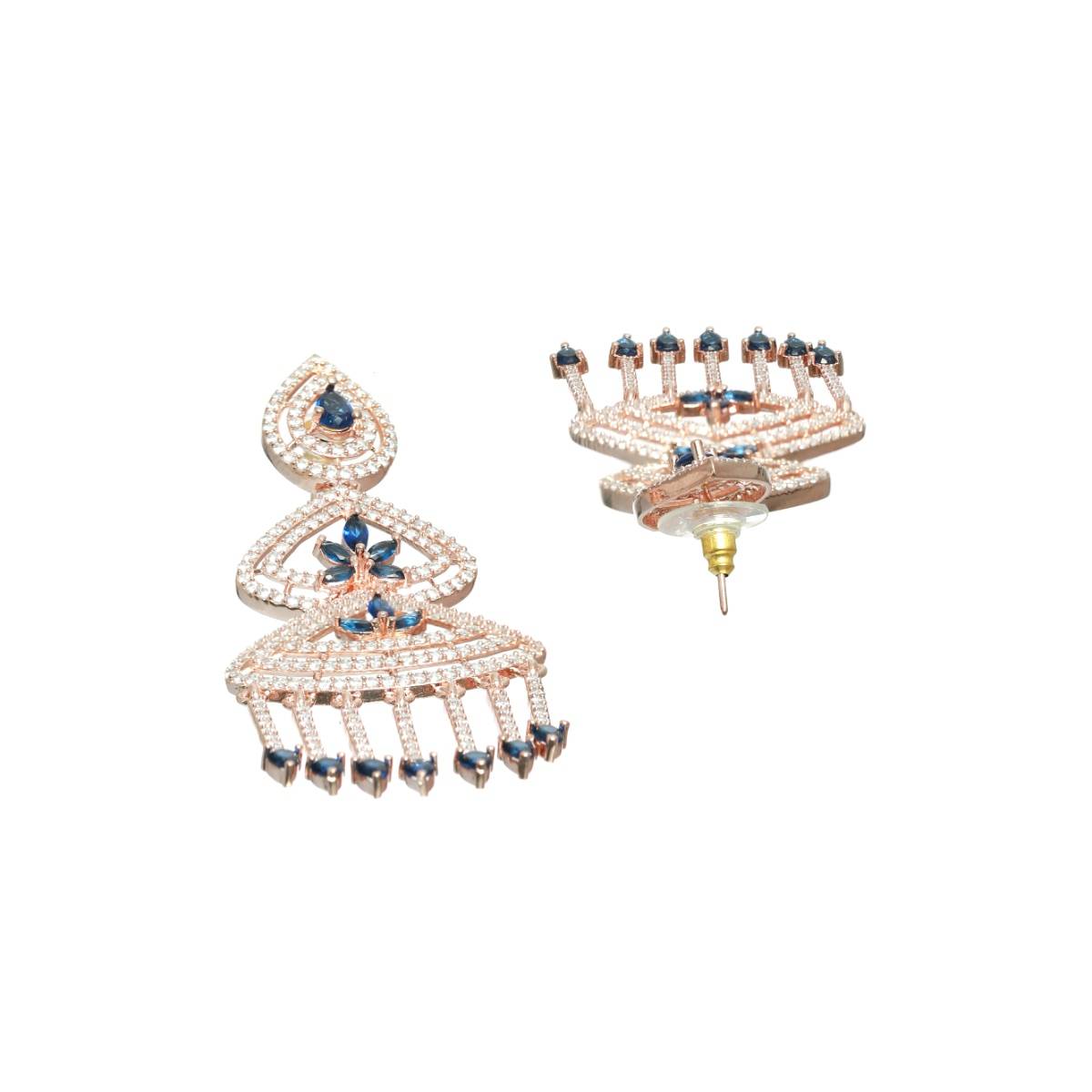 Aatmana Rose Gold Plated and Blue Contemporary Floral Drop Earrings