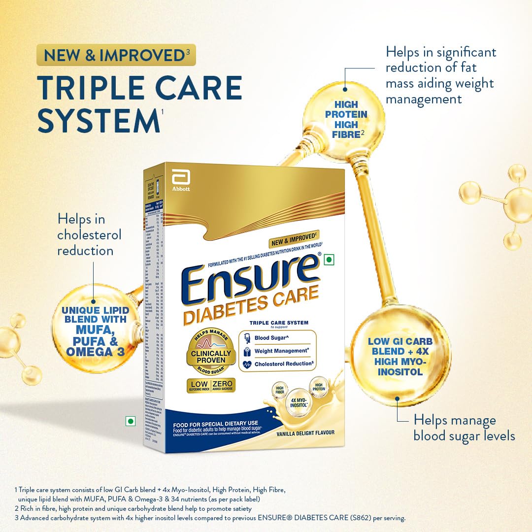 Ensure Diabetes Care - High Protein, High Fibre & 4X Myo - Inositol | Support Blood Sugar, Weight Management, Cholestrol Reduction, 950gm (Vanilla) | Zero Added Sucrose - BEAUTY BRATS