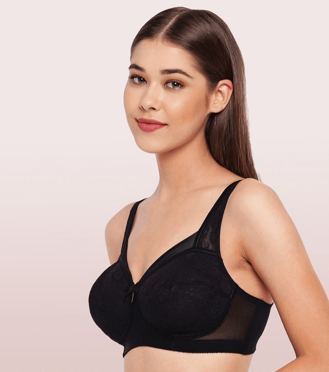 ENAMOR - (FB06) FULL SUPPORT CLASSIC LACE LIFT BRA - 01N (Color - Black)