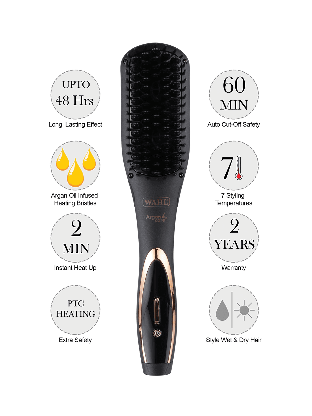 WAHL (WCMS8-1724) Argan Care Smart Brush Hair Straightener - Black