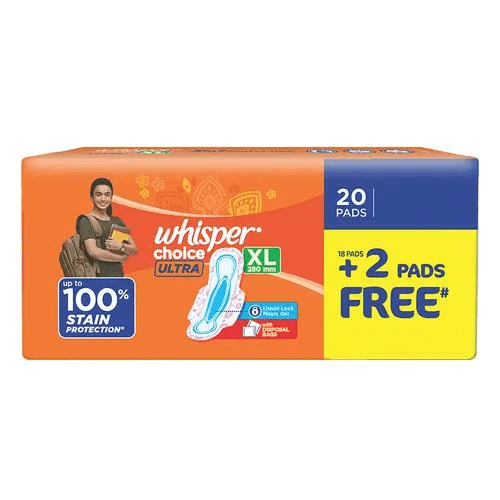 Whisper - Choice Ultra Sanitary Pad - XL, 18 pcs (Get 2 Pads Free) = 20PADS