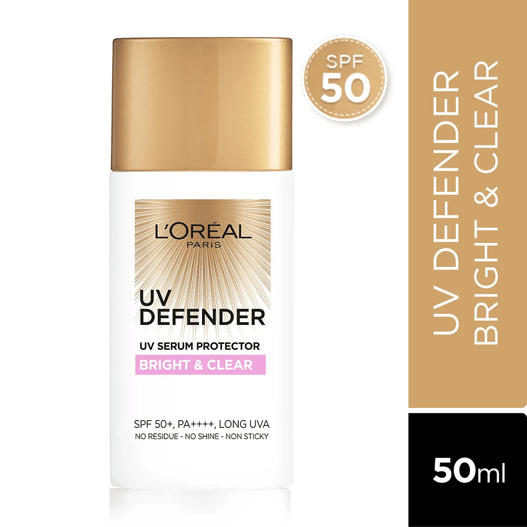 Loreal Paris - Uv Defender Serum Protector Sunscreen Spf 50+, Bright & Clear (50mL)