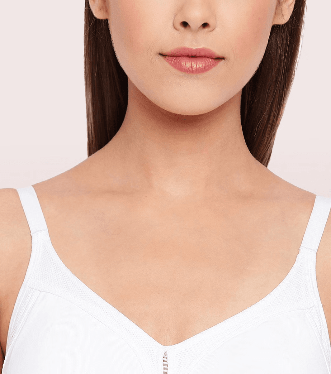Enamor - M-FRAME JIGGLE CONTROL FULL SUPPORT STRETCH COTTON (Color - White) BRA (AB75) 01N