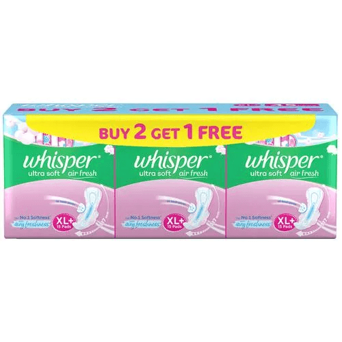 Whisper - Ultra Softs Air Fresh Sanitary Pads - With Wider Back, XL Plus, 15 pcs (Buy 2 Get 1 Free)