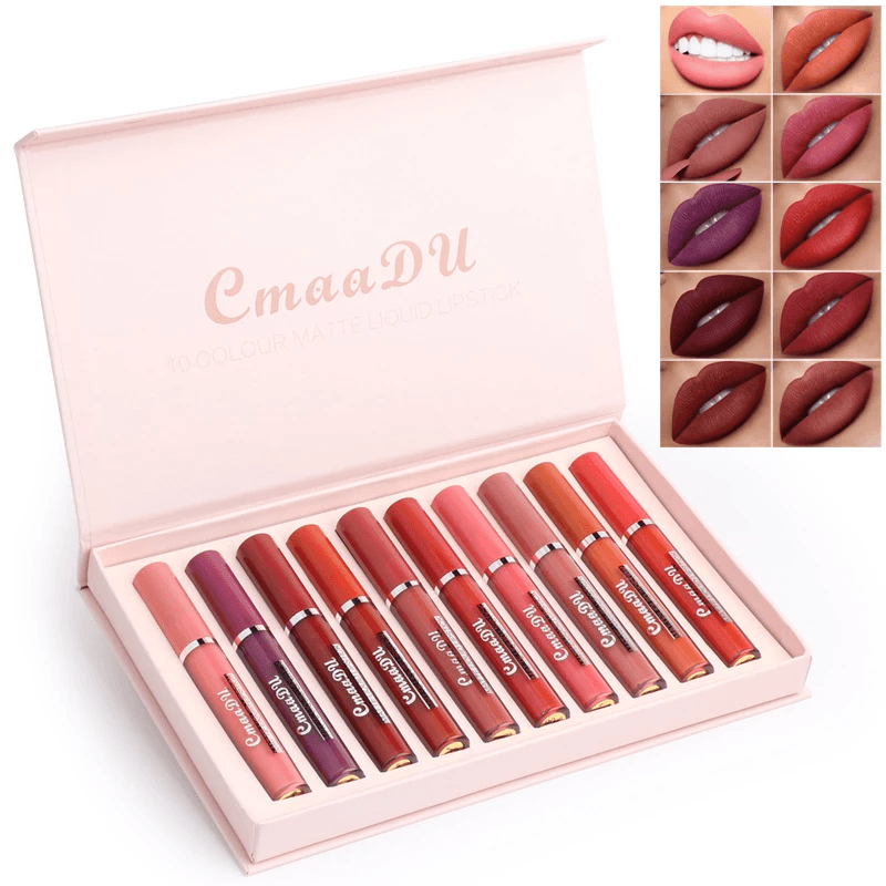 Cmaadu - 10 Colors Lipstick Set Liquid Matte Waterproof Makeup Lip Gloss