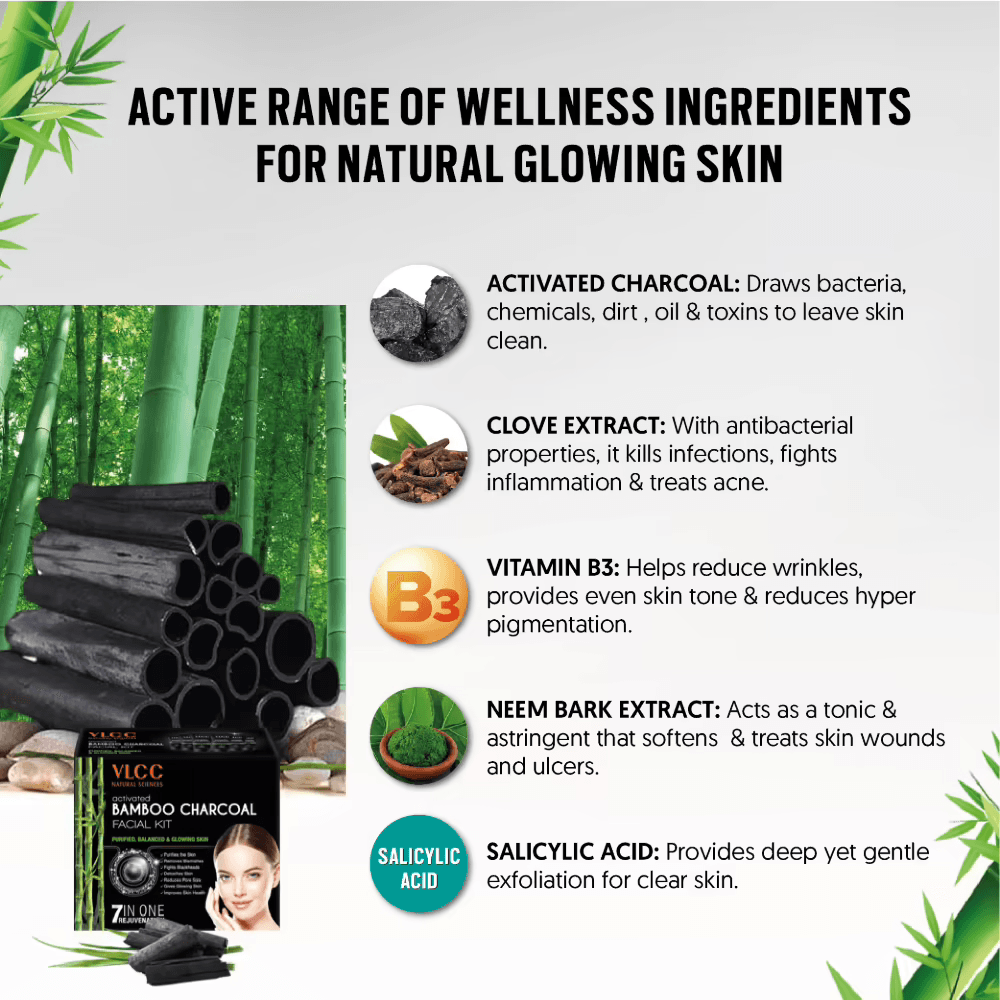 VLCC - Activated Bamboo Charcoal Facial Kit 7 In 1 (300g) + Free VLCC Rose Water Toner (100mL)