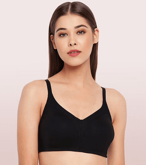 Enamor - M-FRAME JIGGLE CONTROL FULL SUPPORT STRETCH COTTON (Color - Black) BRA (AB75) 01N