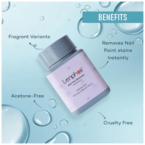 Lenphor - Nail Tint Remover - Removes Nail Paint Stains Instantly, Acetone Free (80mL) Vanilla Rose