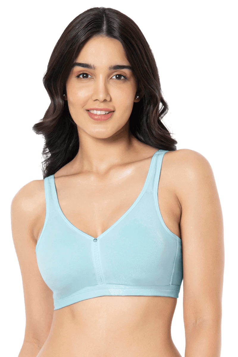 AMANTE - Cotton Chic Support Solid Non Padded Non-Wired Bra (Porcelain Blue) - 01N