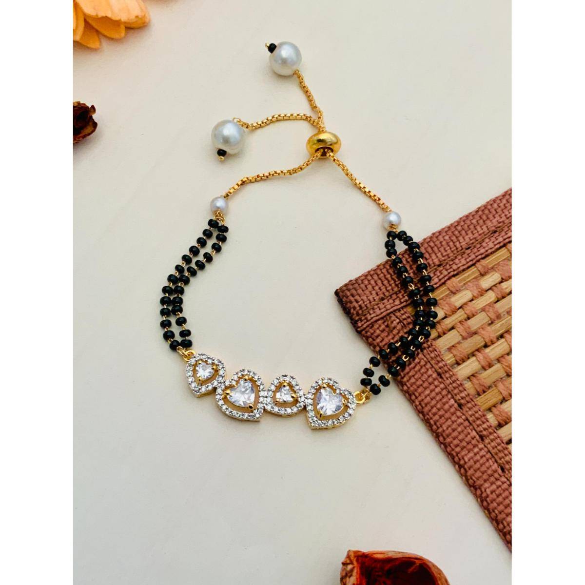 Abdesigns Sparkling Gold Plated Heart Hand Mangalsutra