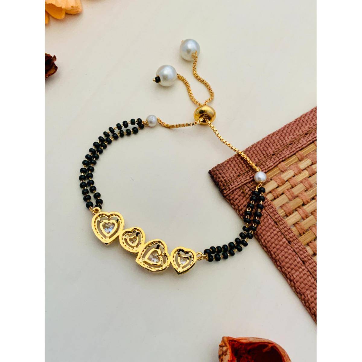 Abdesigns Sparkling Gold Plated Heart Hand Mangalsutra