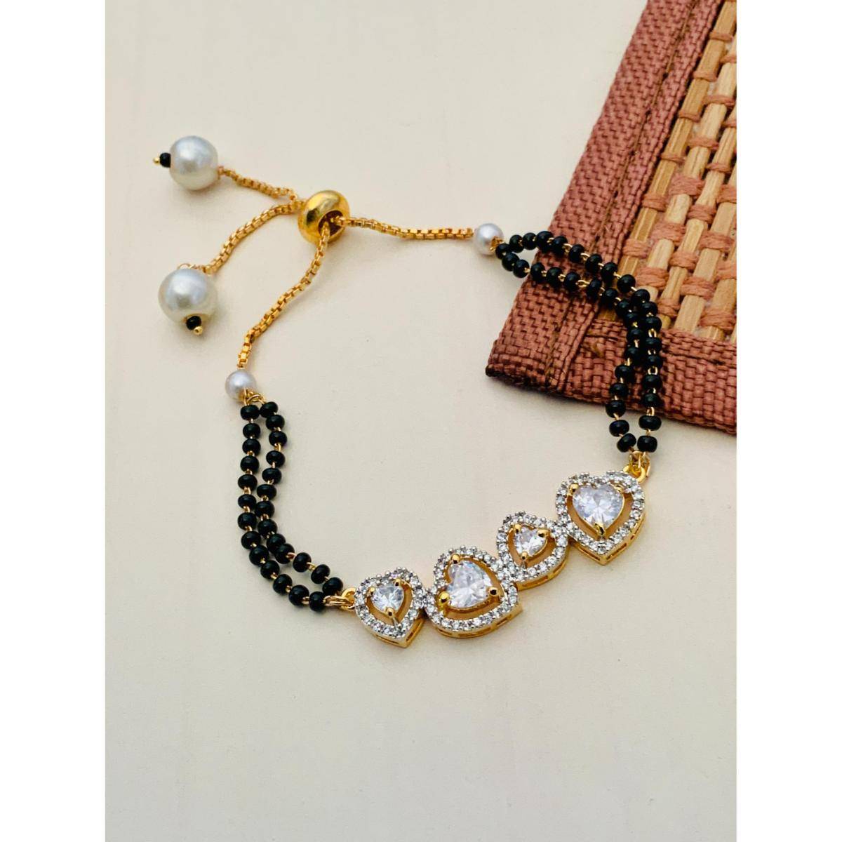 Abdesigns Sparkling Gold Plated Heart Hand Mangalsutra
