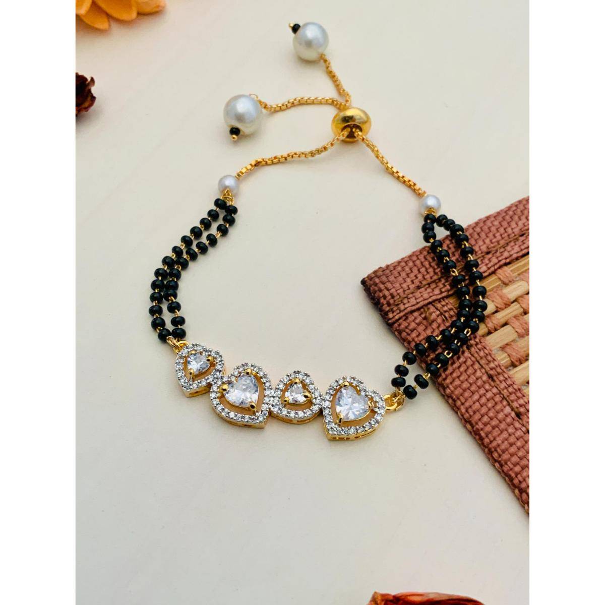 Abdesigns Sparkling Gold Plated Heart Hand Mangalsutra