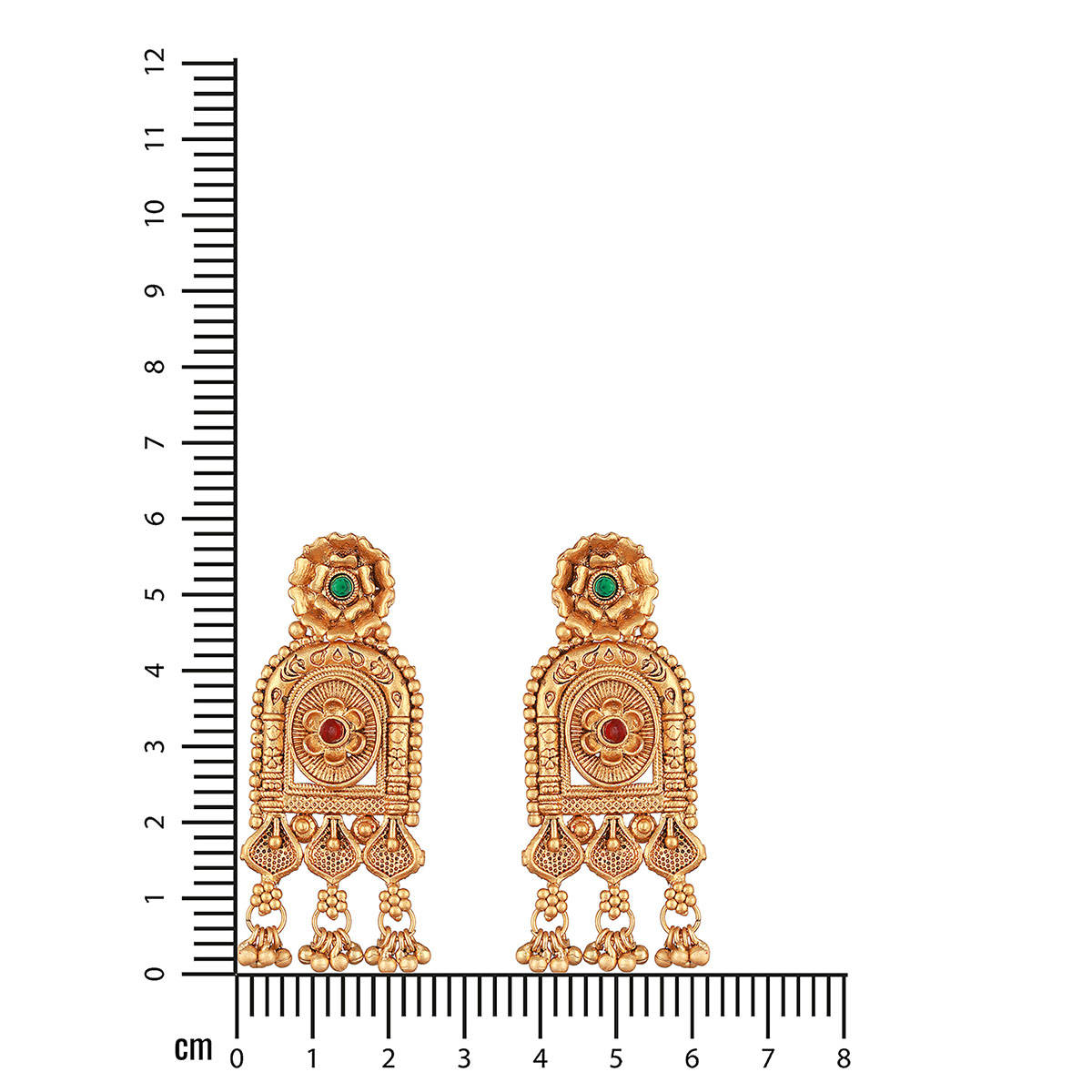 Aatmana Gold Plated Green and Red Stone-Studded Classic Drop Earrings