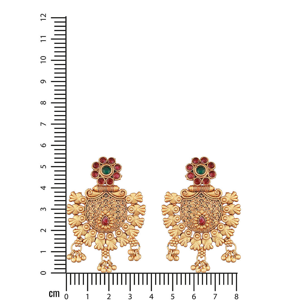 Aatmana Gold Plated Red and Green Stone-Studded Chandbali Earrings