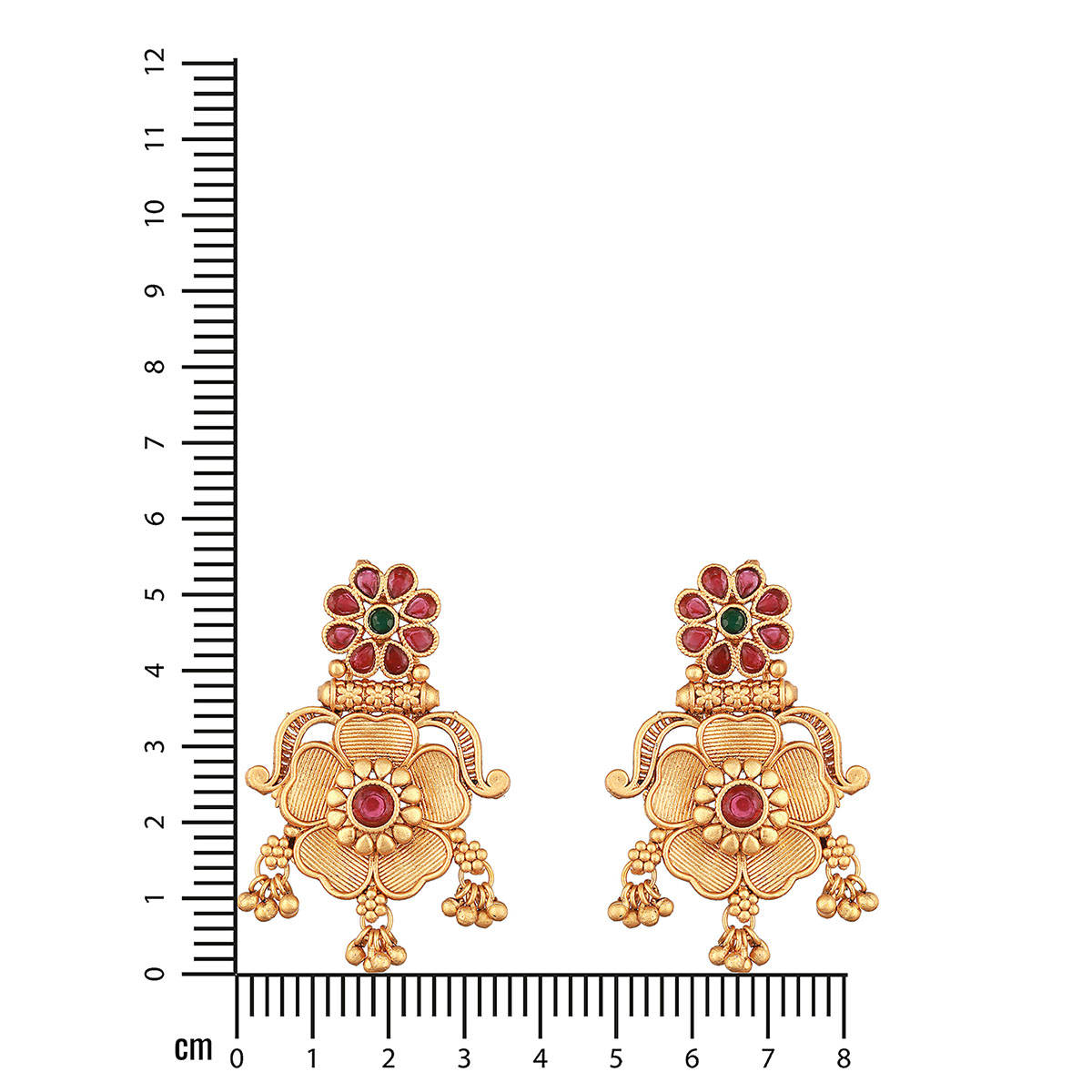Aatmana Gold Plated Red Stone-Studded Floral Drop Earrings