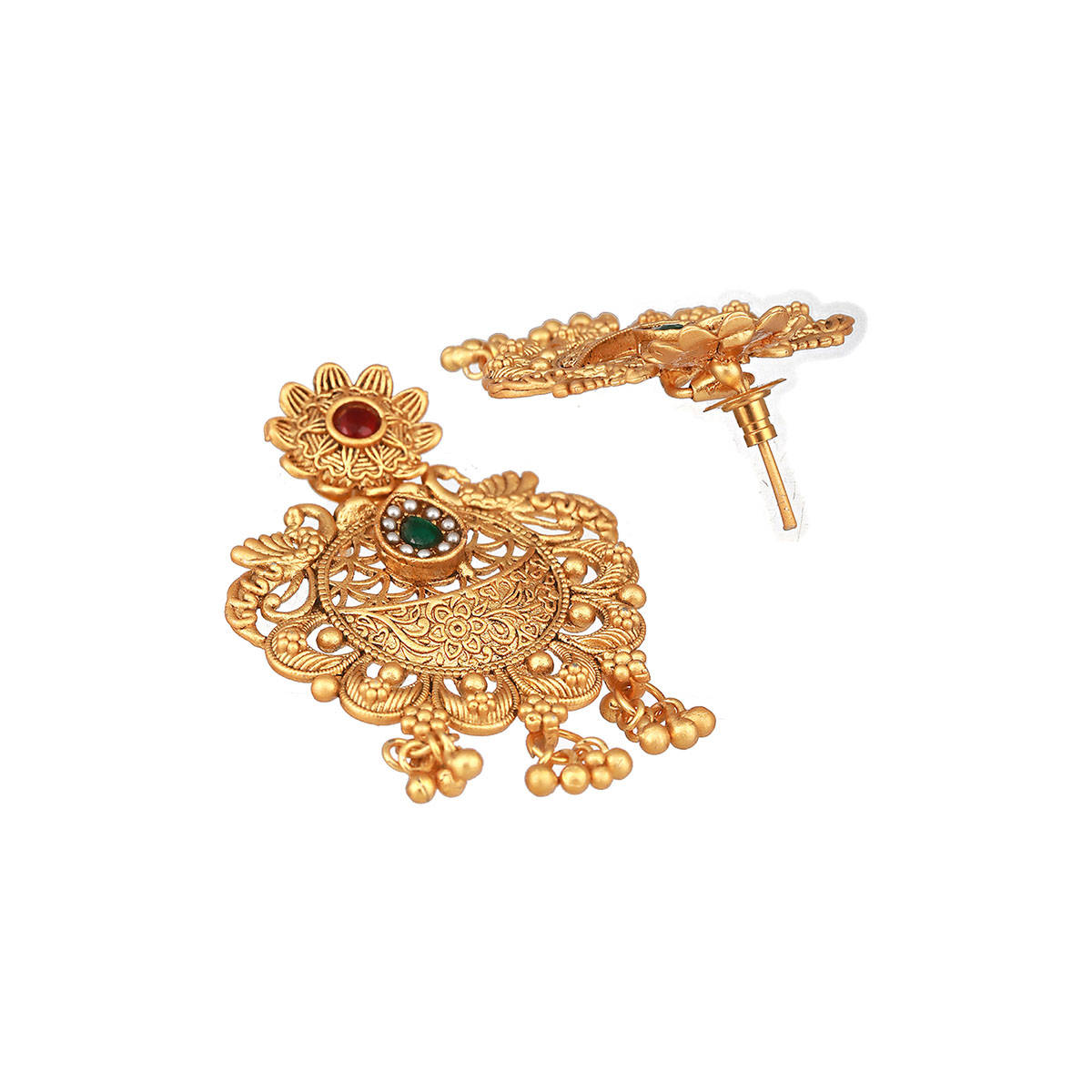 Aatmana Gold Plated Multi Stone-Studded Filgiree Chandbali Earrings
