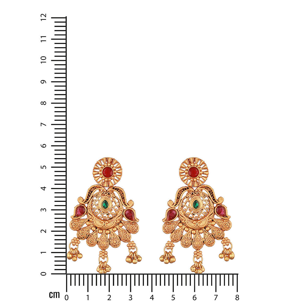 Aatmana Gold Plated Red Stone-Studded Filgiree Chandbali Earrings