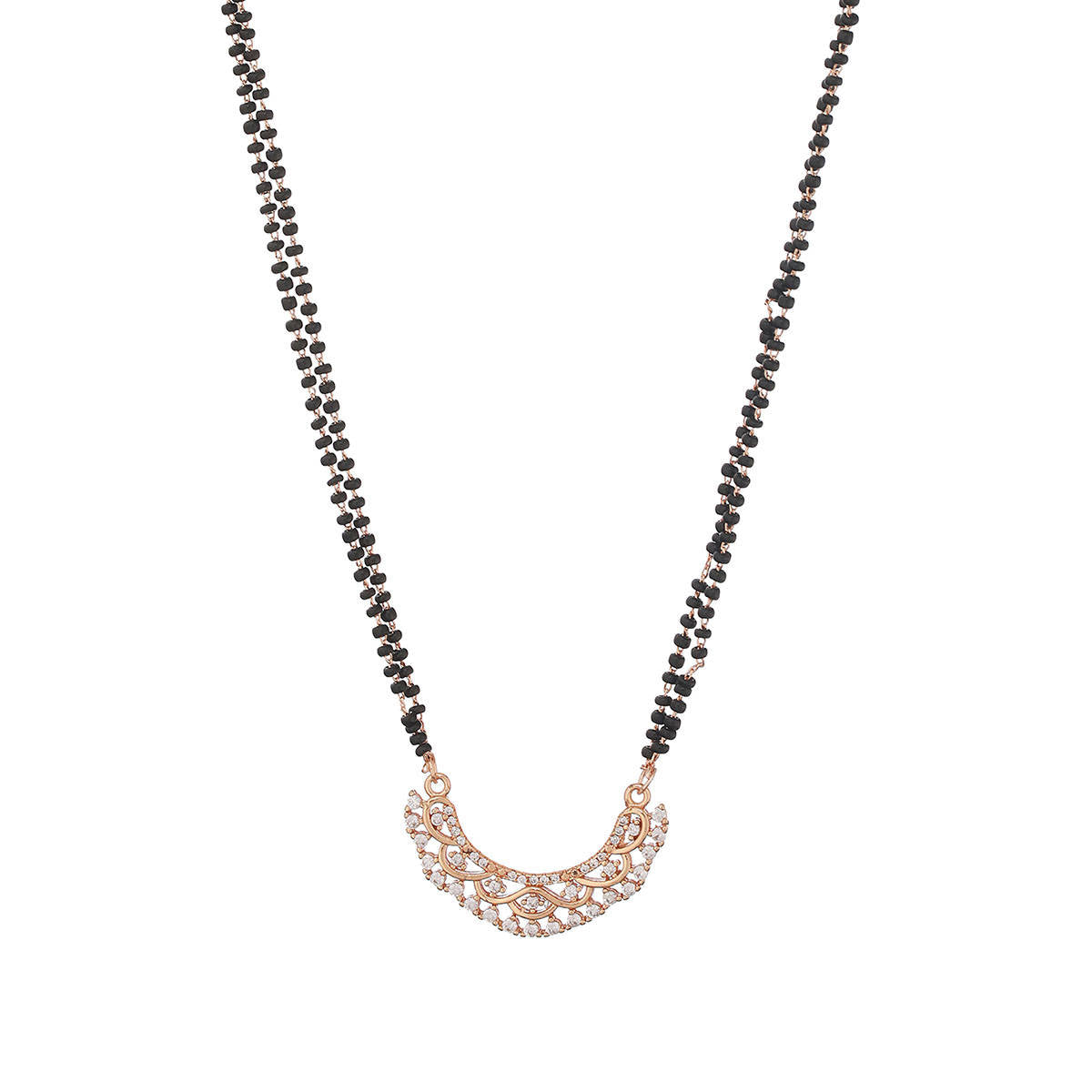 Aatmana Black Rose Gold-Plated Ad-Studded and Beaded Mangalsutra