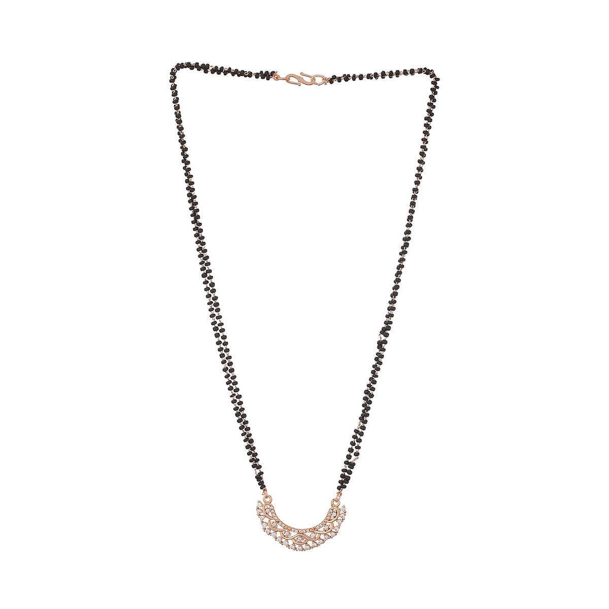 Aatmana Black Rose Gold-Plated Ad-Studded and Beaded Mangalsutra