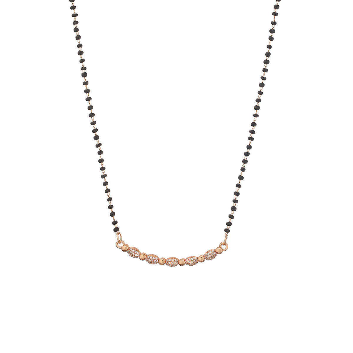 Aatmana Rose Gold-Plated Black Beaded and Ad-Studded Mangalsutra