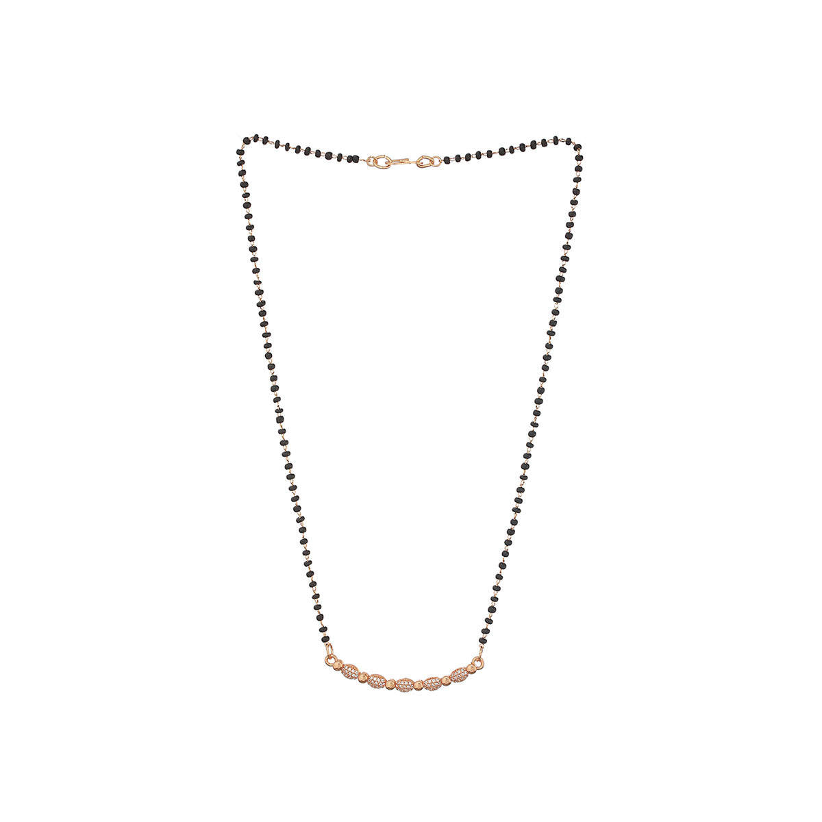 Aatmana Rose Gold-Plated Black Beaded and Ad-Studded Mangalsutra