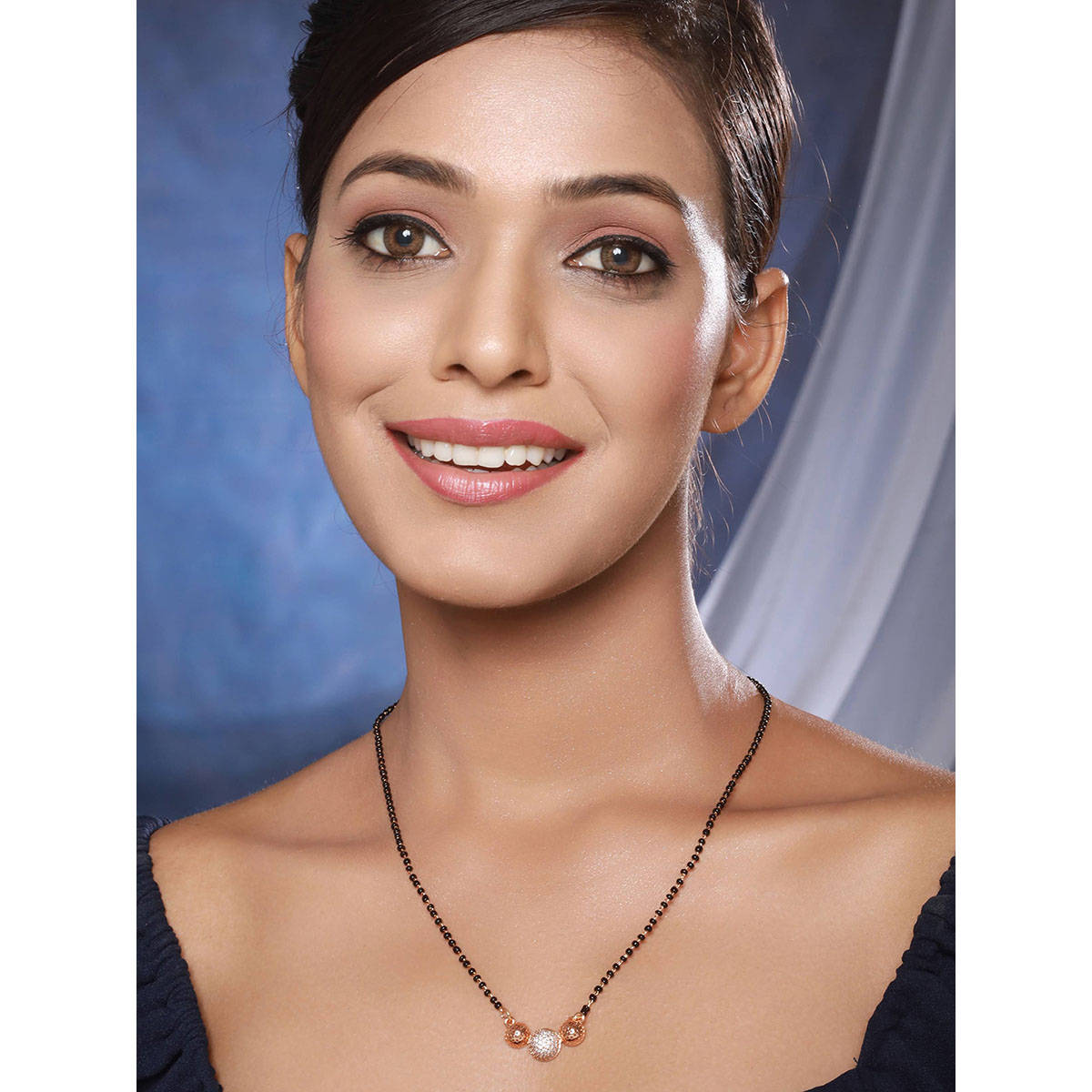 Aatmana Black- Rose Gold Plated Beaded and Ad Studded Mangalsutra
