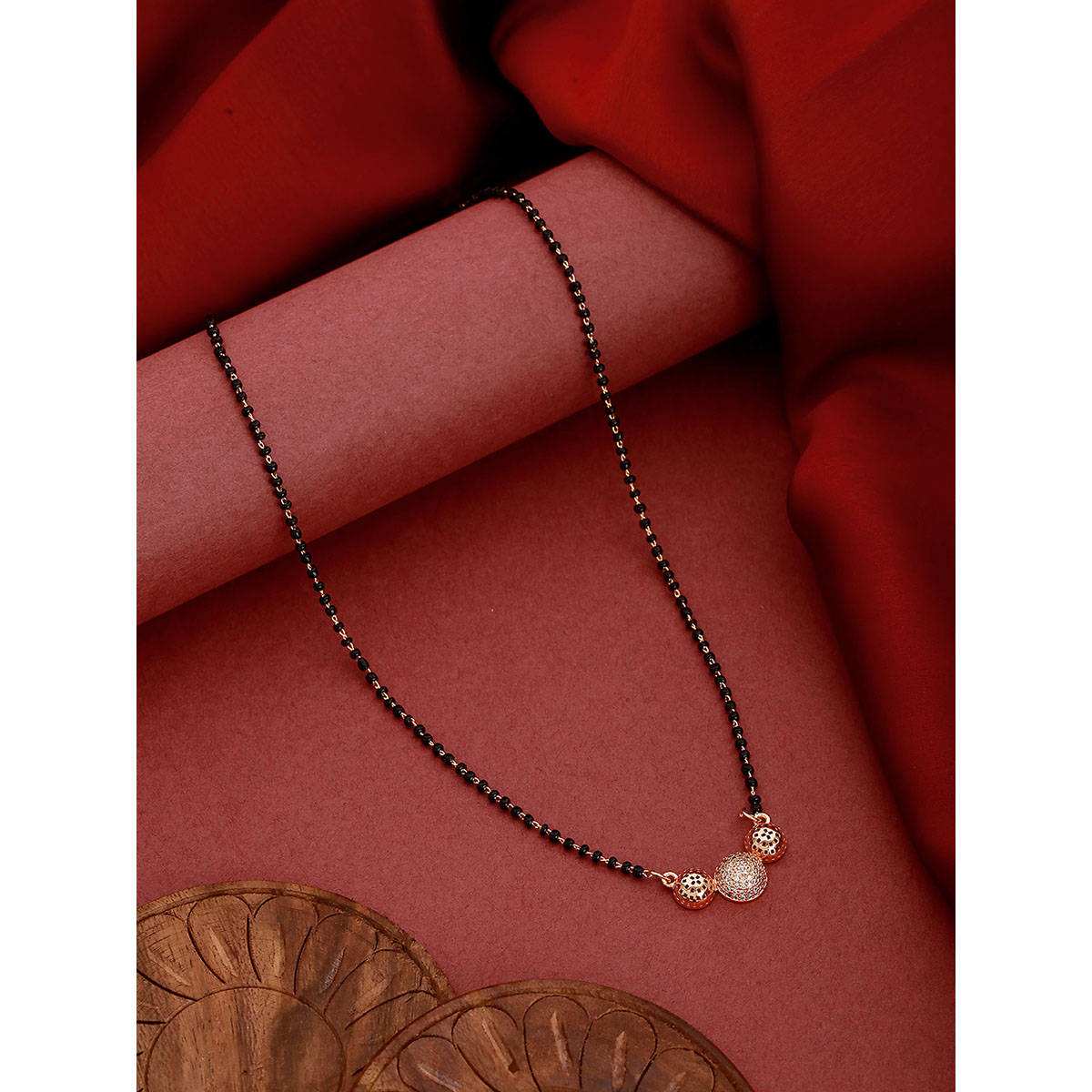 Aatmana Black- Rose Gold Plated Beaded and Ad Studded Mangalsutra