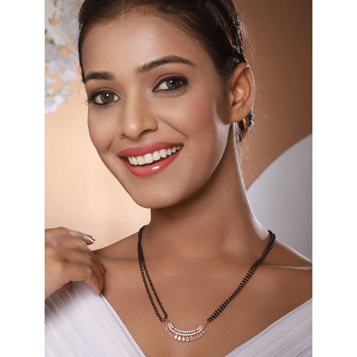 Aatmana Rose Gold-Plated Black Beaded Mangalsutra