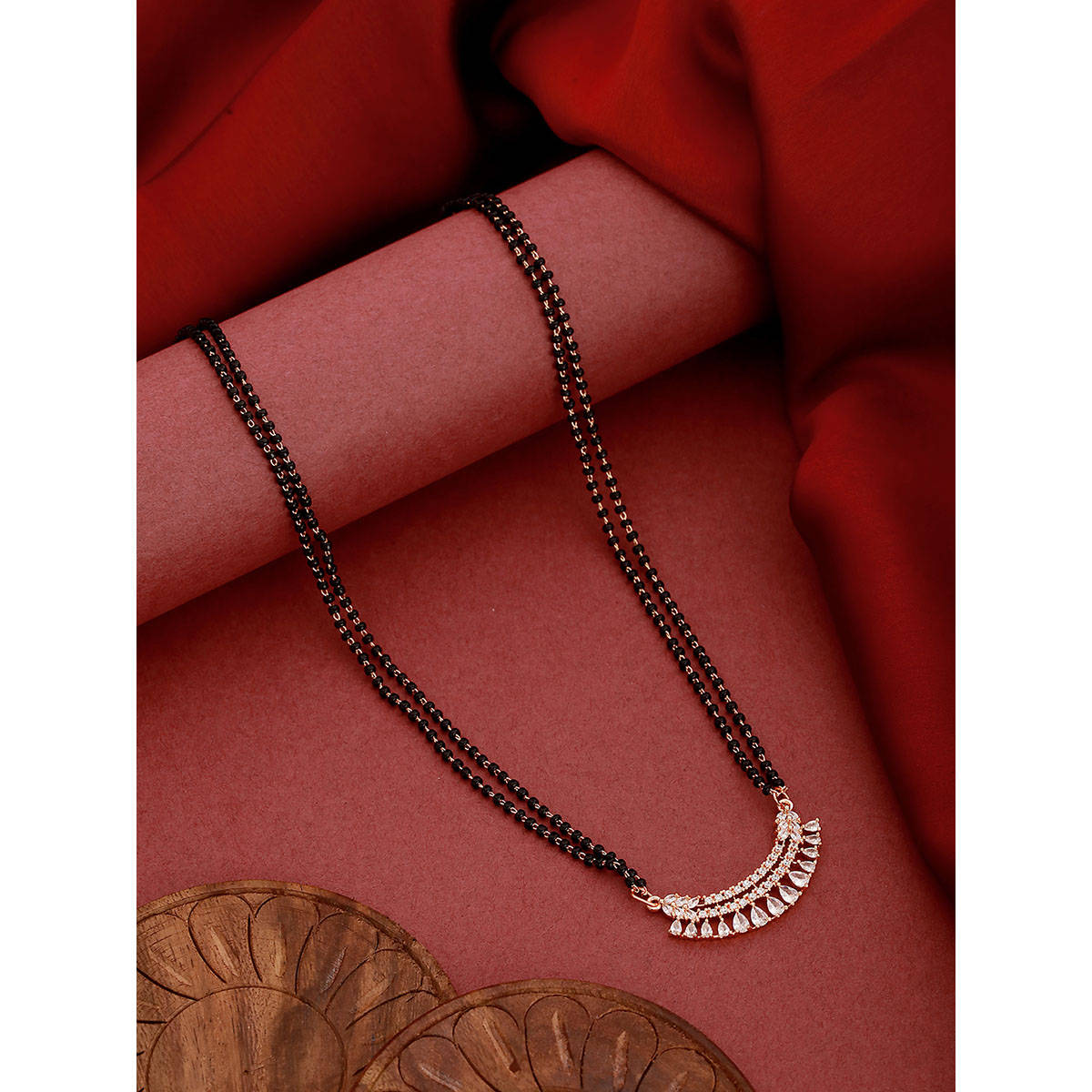 Aatmana Rose Gold-Plated Black Beaded Mangalsutra