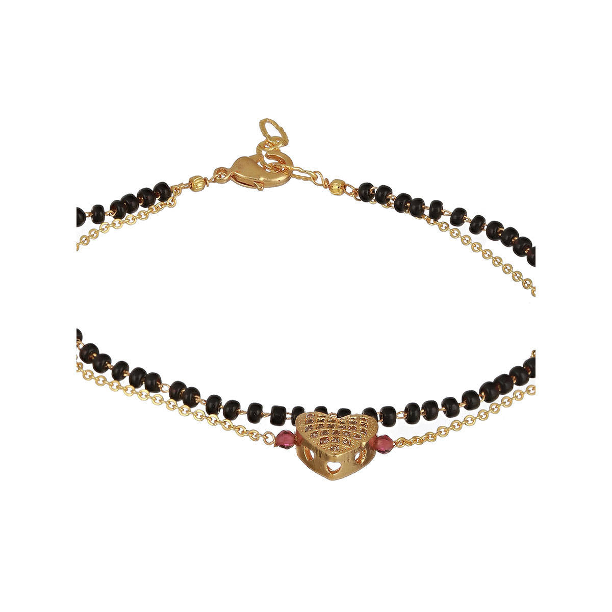Aatmana Gold-Plated Black Beaded Wrap Around Heart Shaped Mangalsutra Bracelet