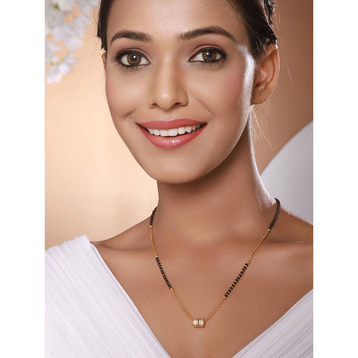 Aatmana Gold-Plated Black and White Stone-Studded Beaded Mangalsutra · One Size