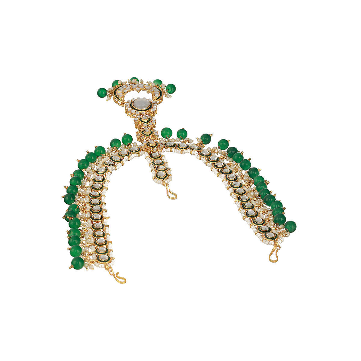 Aatmana Gold-Plated Green Pearls Stone Studded Mathapatti