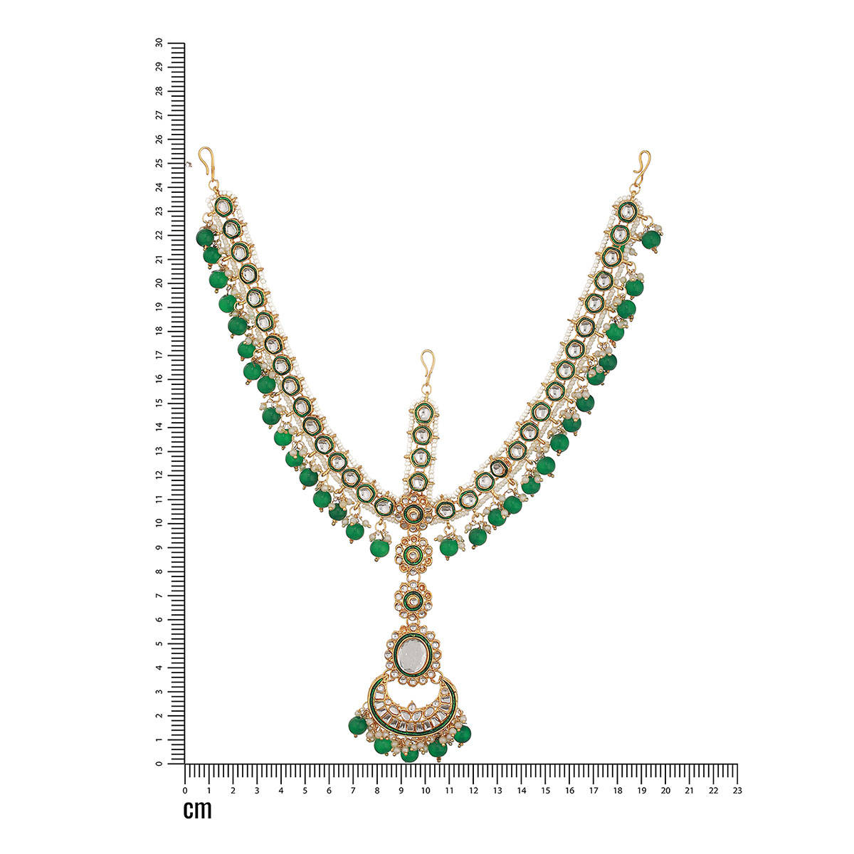 Aatmana Gold-Plated Green Pearls Stone Studded Mathapatti