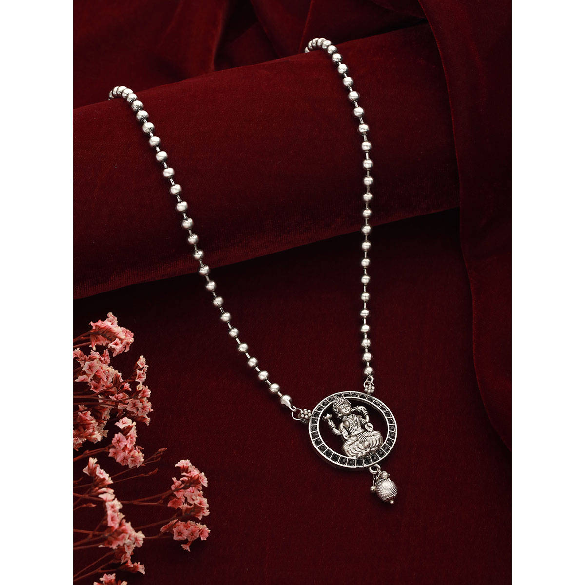 Aatmana Silver-Plated Oxidised Laxmi Pendent Necklace