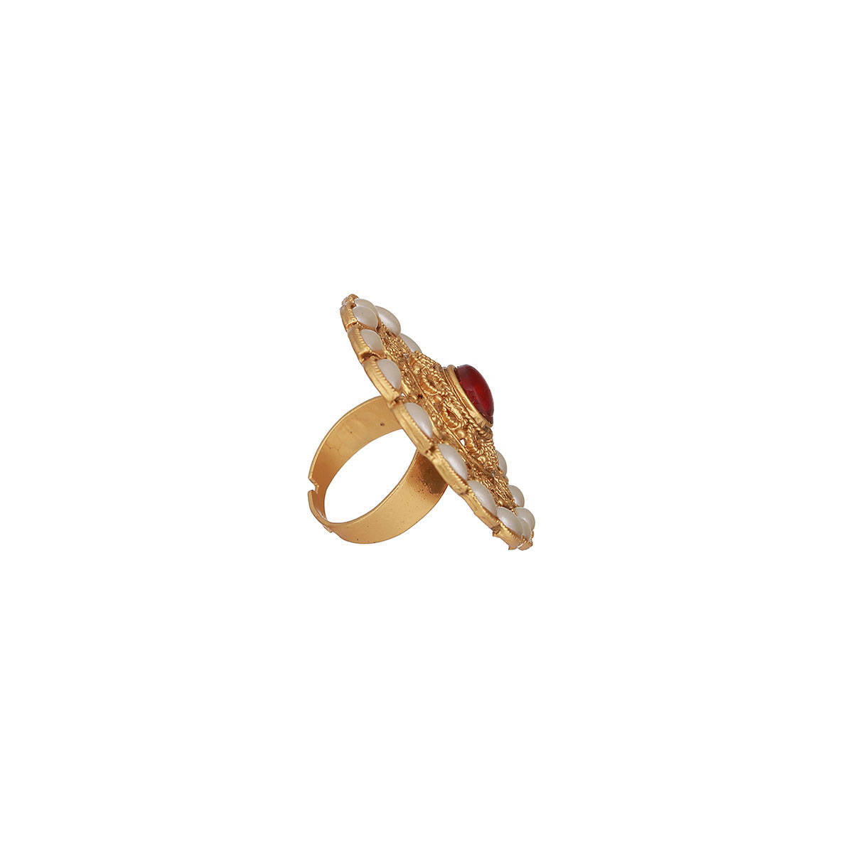 Aatmana Gold-Toned Red Stone Studded Adjustable Ring