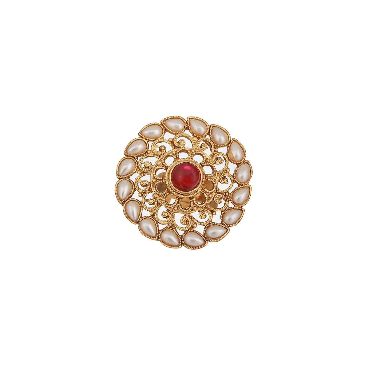 Aatmana Gold-Toned Red Stone Studded Adjustable Ring