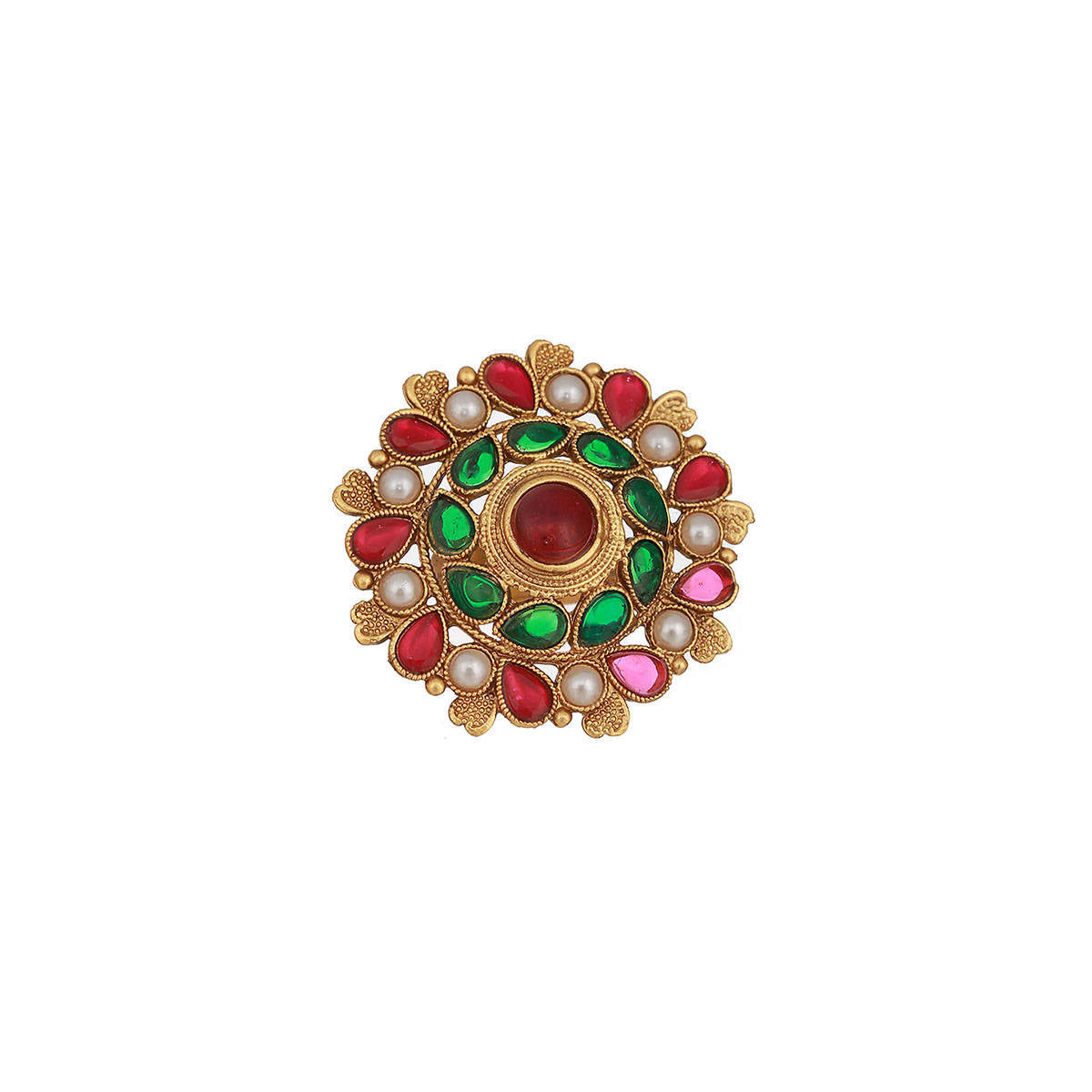 Aatmana Gold-Plated Pearl Studded Multi-Color Adjustable Finger Ring