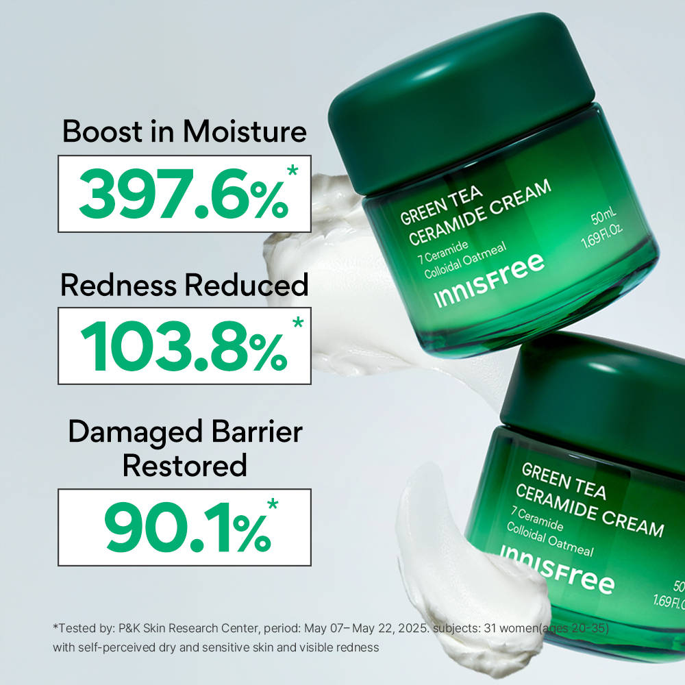 Innisfree Green Tea Ceramide Cream Korean Hydrating Moisturizer for Barrier Repair & Glass Skin