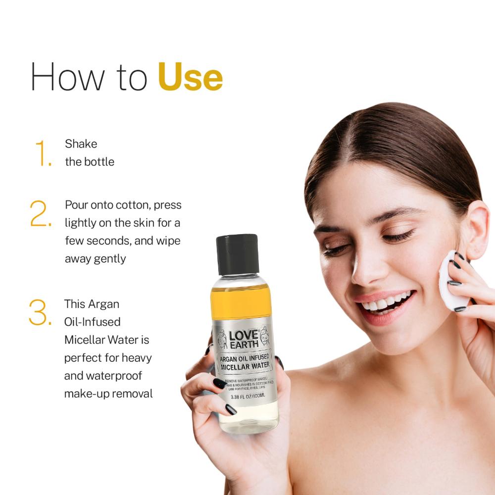 Love Earth Argan Oil-Infused Micellar Water Makeup Remover with Argan Oil & Micellar Water (100ml)